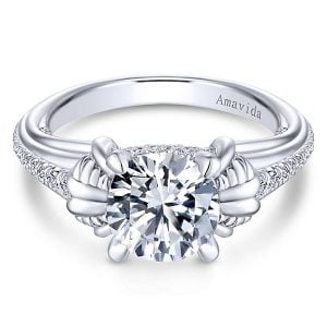 18k White Gold Round Straight Diamond Engagement Ring
