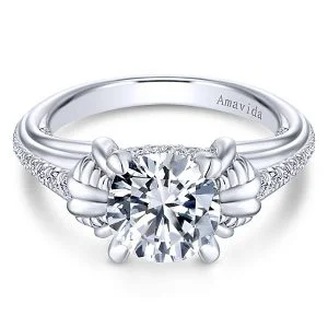 18k White Gold Round Straight Diamond Engagement Ring