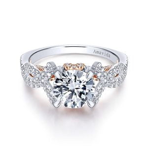 18k White/Rose Gold Round Twisted Diamond Engagement Ring