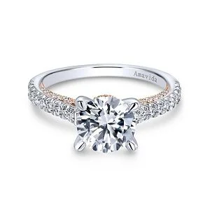18k White/Rose Gold Round Straight Diamond Engagement Ring