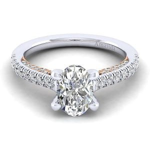 18k White/Rose Gold Oval Straight Diamond Engagement Ring