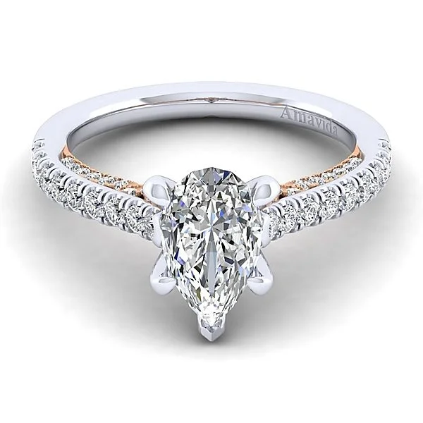 18k White/Rose Gold Pear Shape Straight Diamond Engagement Ring
