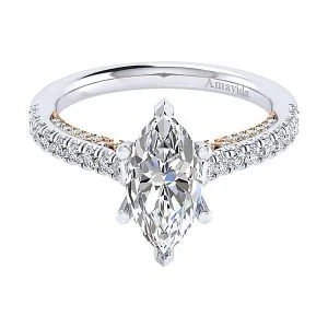 18k White/Rose Gold Marquise Straight Diamond Engagement Ring
