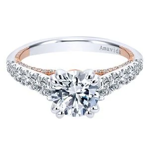 18k White/Rose Gold Round Straight Diamond Engagement Ring