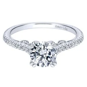 18k White Gold Round Straight Diamond Engagement Ring