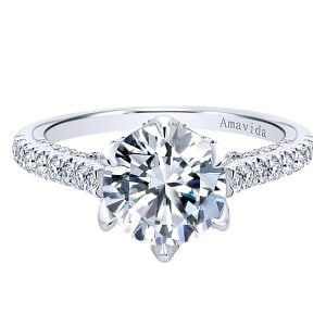 18k White Gold Round Straight Diamond Engagement Ring