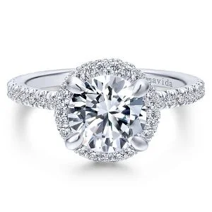 18k White Gold Round Double Halo Diamond Engagement Ring