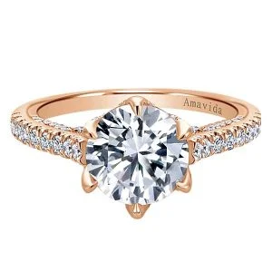 18k Rose Gold Round Halo Diamond Engagement Ring