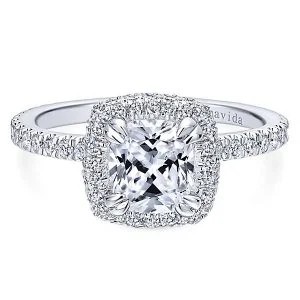 18k White Gold Cushion Cut Double Halo Diamond Engagement Ring
