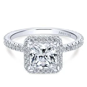 18k White Gold Princess Cut Double Halo Diamond Engagement Ring