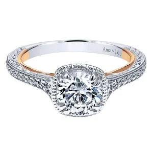 18k White/Rose Gold Round Straight Diamond Engagement Ring