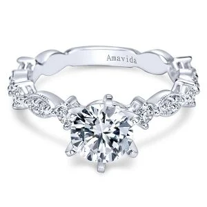 18k White Gold Round Straight Diamond Engagement Ring