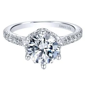 18k White Gold Round Straight Diamond Engagement Ring
