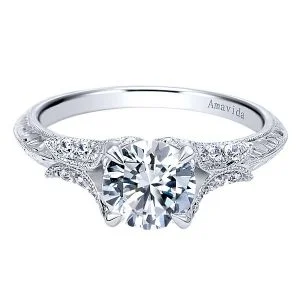 Vintage 18k White Gold Round Straight Diamond Engagement Ring