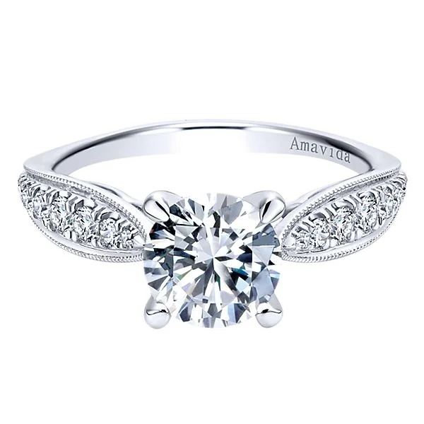 18k White Gold Round Straight Diamond Engagement Ring