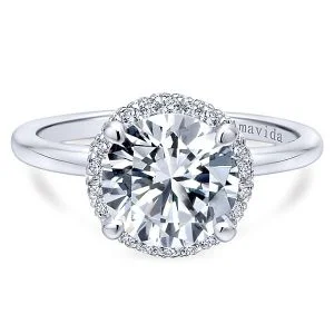 18k White Gold Round Double Halo Diamond Engagement Ring