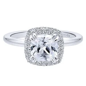 18k White Gold Cushion Cut Double Halo Diamond Engagement Ring