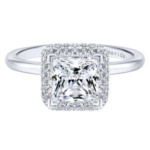 18k White Gold Princess Cut Double Halo Diamond Engagement Ring