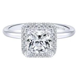 18k White Gold Princess Cut Double Halo Diamond Engagement Ring