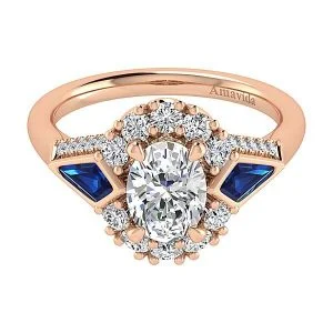 18k Rose Gold Oval Halo Diamond A Quality Sapphire Engagement Ring