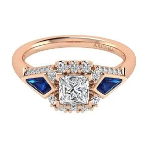 18k Rose Gold Princess Cut Halo Diamond A Quality Sapphire Engagement Ring