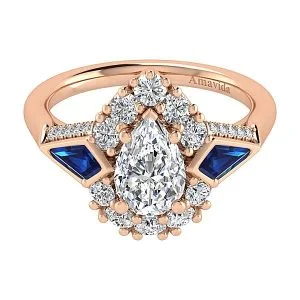 18k Rose Gold Pear Shape Halo Diamond A Quality Sapphire Engagement Ring