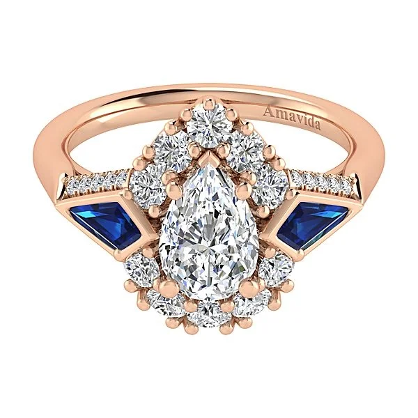 18k Rose Gold Pear Shape Halo Diamond A Quality Sapphire Engagement Ring