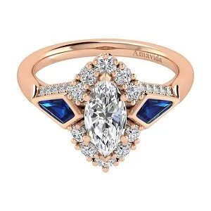 18k Rose Gold Marquise Halo Diamond A Quality Sapphire Engagement Ring