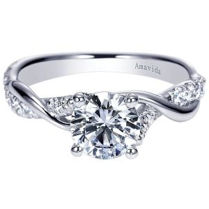 18k White Gold Round Twisted Diamond Engagement Ring