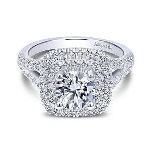 18k White Gold Round Double Halo Diamond Engagement Ring