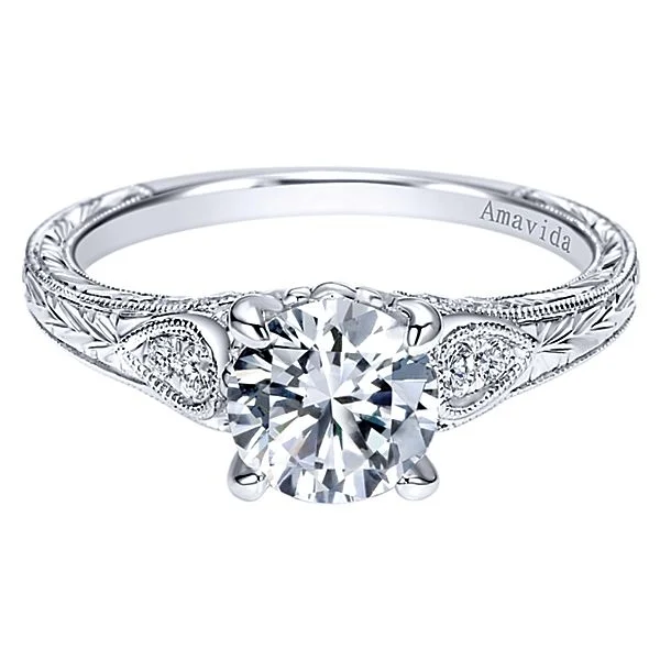 Vintage Platinum Round Straight Diamond Engagement Ring