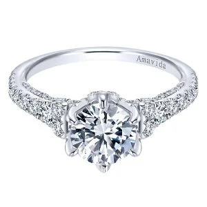 18k White Gold Round Straight Diamond Engagement Ring