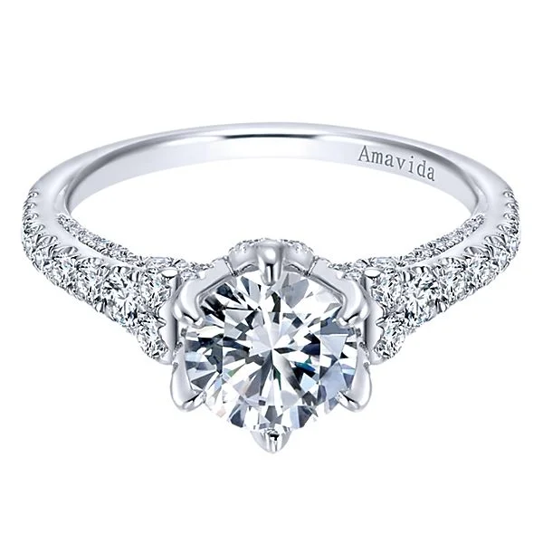18k White Gold Round Straight Diamond Engagement Ring