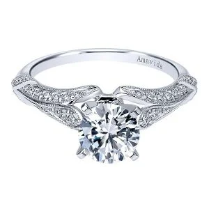 Vintage 18k White Gold Round Split Shank Diamond Engagement Ring