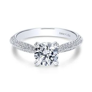 Vintage 18k White Gold Round Straight Diamond Engagement Ring