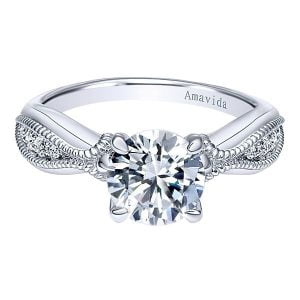 Vintage 18k White Gold Round Straight Diamond Engagement Ring
