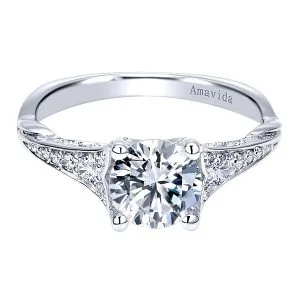 18k White Gold Round Split Shank Diamond Engagement Ring