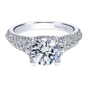 18k White Gold Round Straight Diamond Engagement Ring