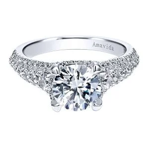 18k White Gold Round Straight Diamond Engagement Ring