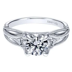 Vintage 18k White Gold Round Straight Diamond Engagement Ring