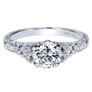 Vintage Platinum Round Straight Diamond Engagement Ring