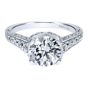 18k White Gold Round Straight Diamond Engagement Ring