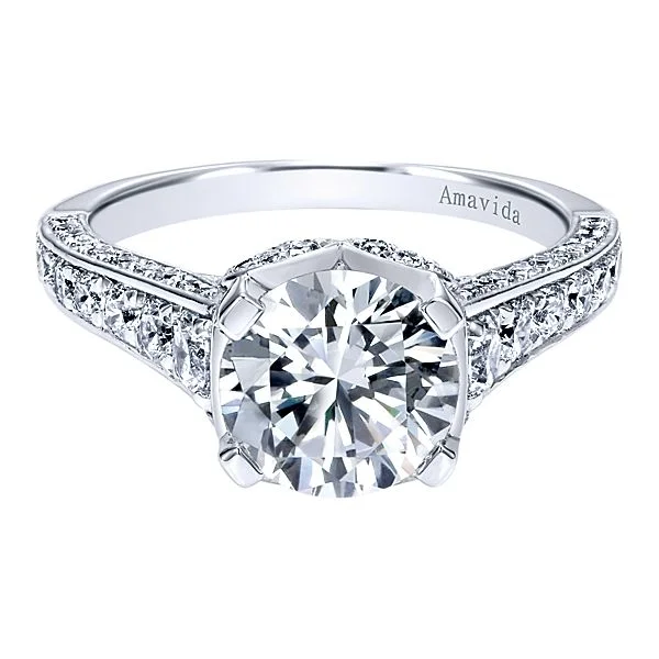 18k White Gold Round Straight Diamond Engagement Ring