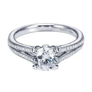 18k White Gold Round Split Shank Diamond Engagement Ring