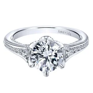 18k White Gold Round Straight Diamond Engagement Ring