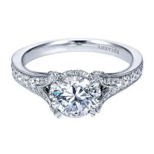 18k White Gold Round Split Shank Diamond Engagement Ring