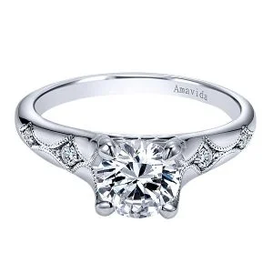 Vintage 18k White Gold Round Straight Diamond Engagement Ring