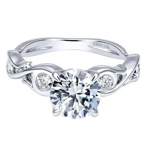 18k White Gold Round Straight Diamond Engagement Ring
