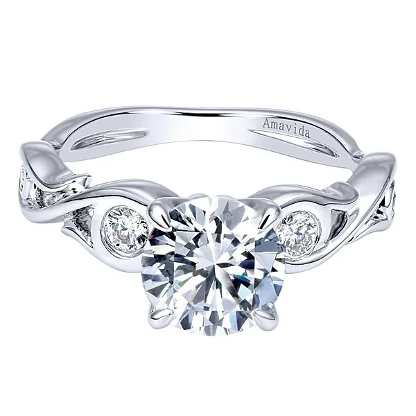 18k White Gold Round Straight Diamond Engagement Ring