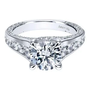 18k White Gold Round Straight Diamond Engagement Ring